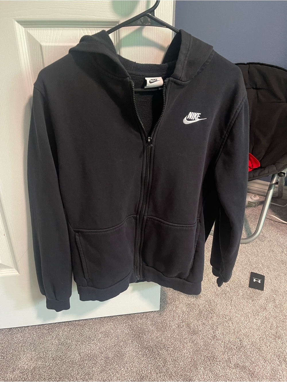 Nike Kids Black Zip Hoodie with White Swoosh